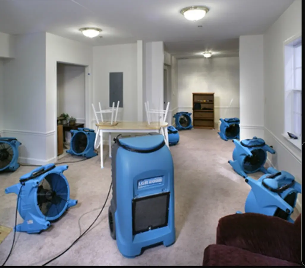 Air movers and dehumidifier setup for Water Damage Restoration in Nolensville